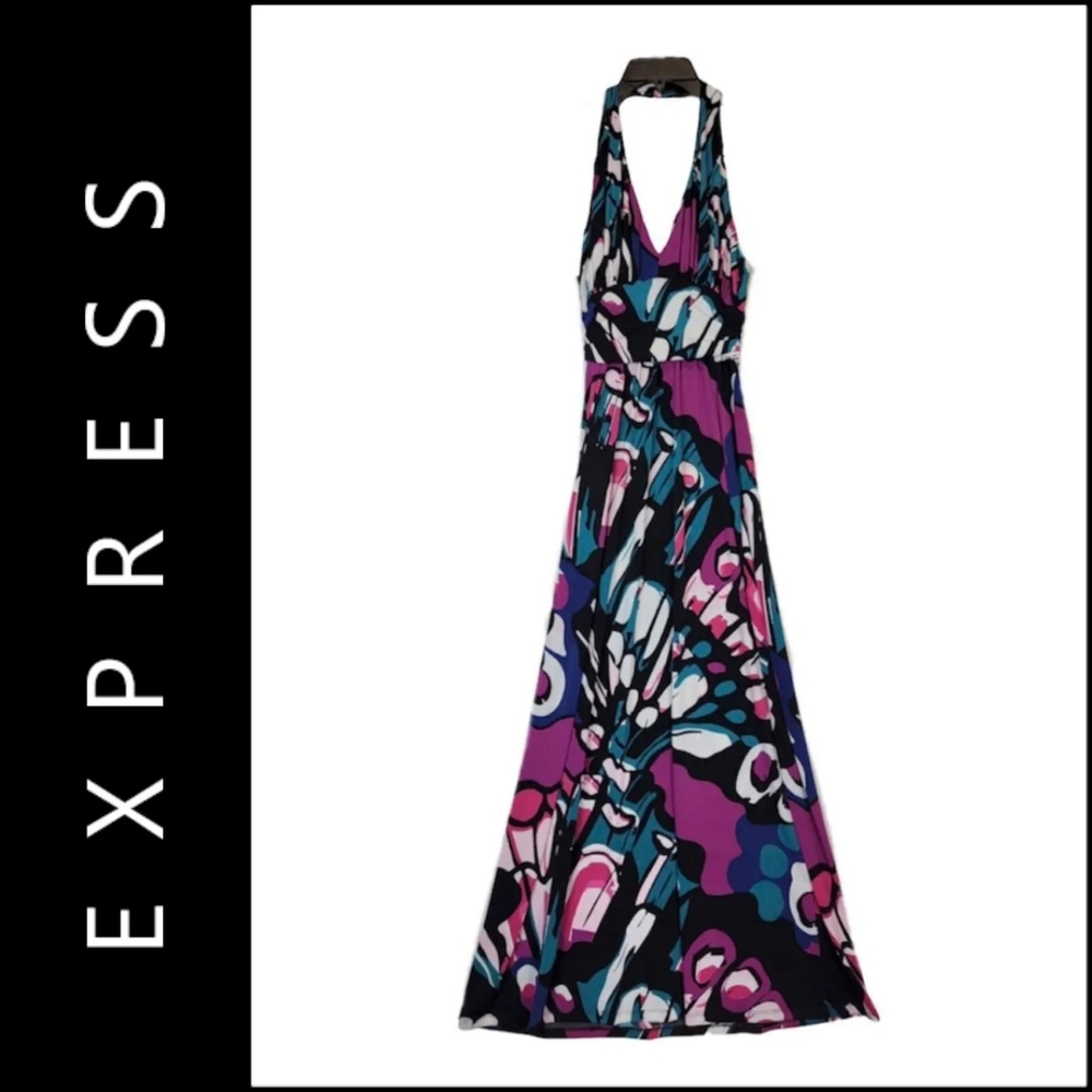 𝅺Express | Colorful Maxi Halter Dress | Black, Pink, Purple, Blue | L